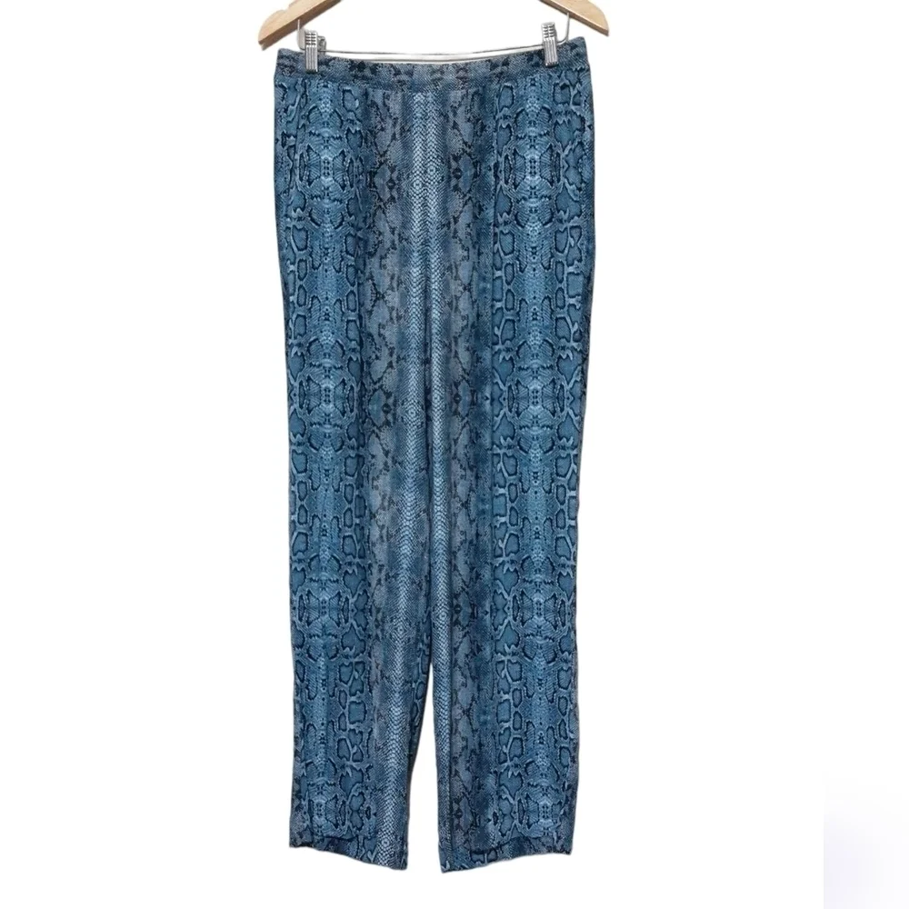Karen Kane women pull on elastic waist wide legs pants  L casual animals printed
